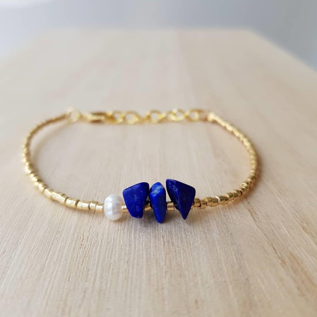 

Vlen Miyuki Beaded Bracelet for Women Natural Lapis Lazuli & Red Coral & Pearl Dainty Jewelry Minimalist Boho Accessory