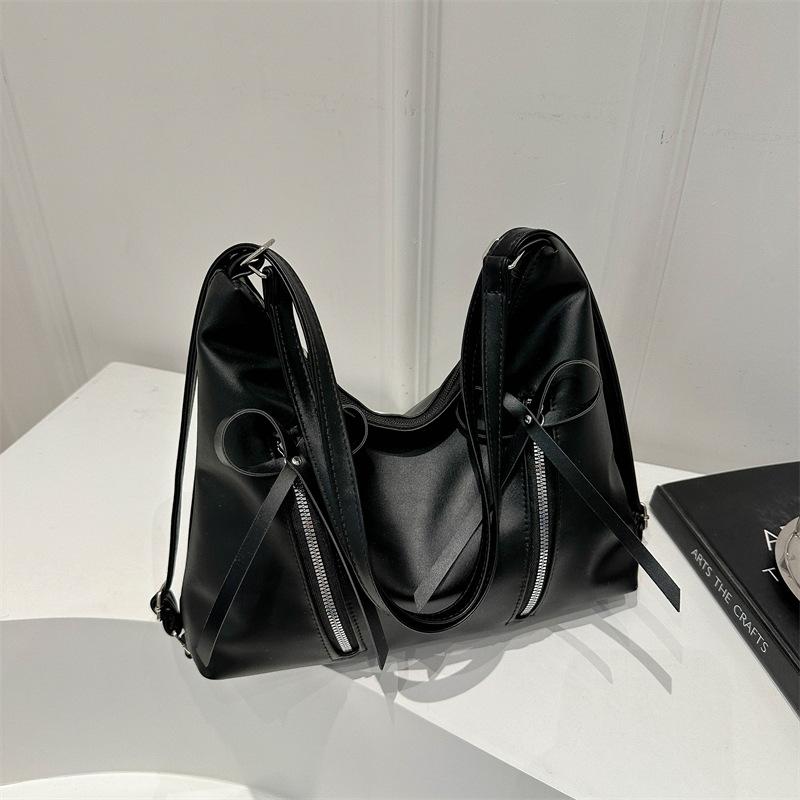 Korean Style Bowknot Faux Leather Tote Bag Versatile Women's Shoulder Handbag CLE