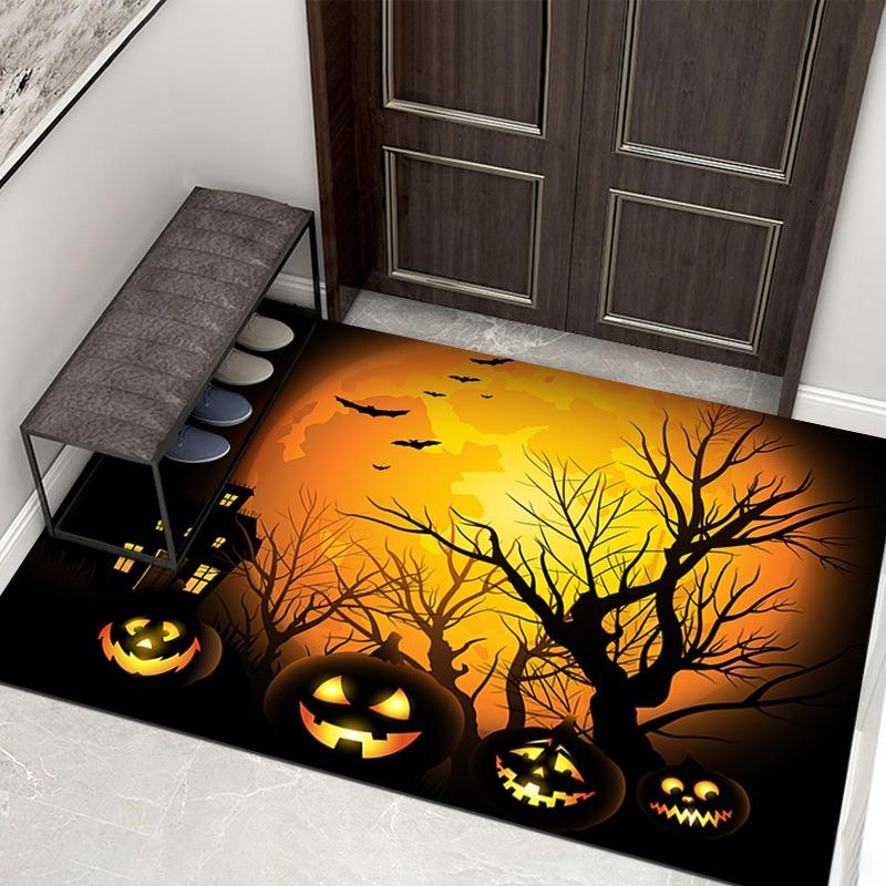 Halloween Non Slip Pumpkin Floor Mat Scary Bathroom Carpet for Indoor Living Room Kitchen Halloween Party Decoration Rug