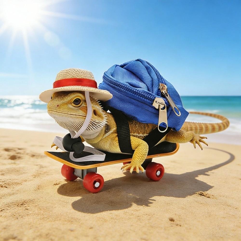 Creative Anti-crack Pet Skateboard Toys Set Rotary Wheel Plastic Lizard Mini Scooter Backpack Parrot Skateboard Pet Gifts