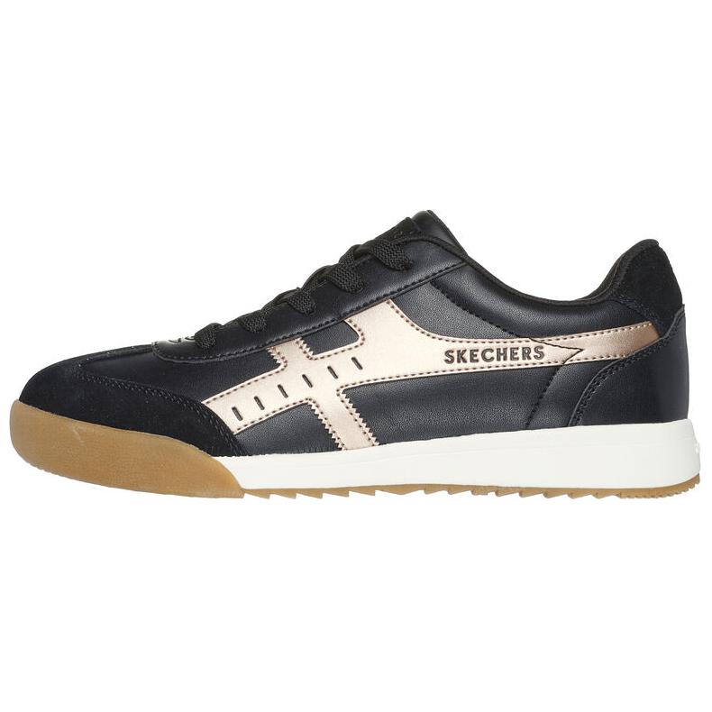 Skechers Zinger - Metallic Roads Comfortable Lightweight Low-Top Casual Shoes Women sneaker Black Gold 177500-BKRG 36.5