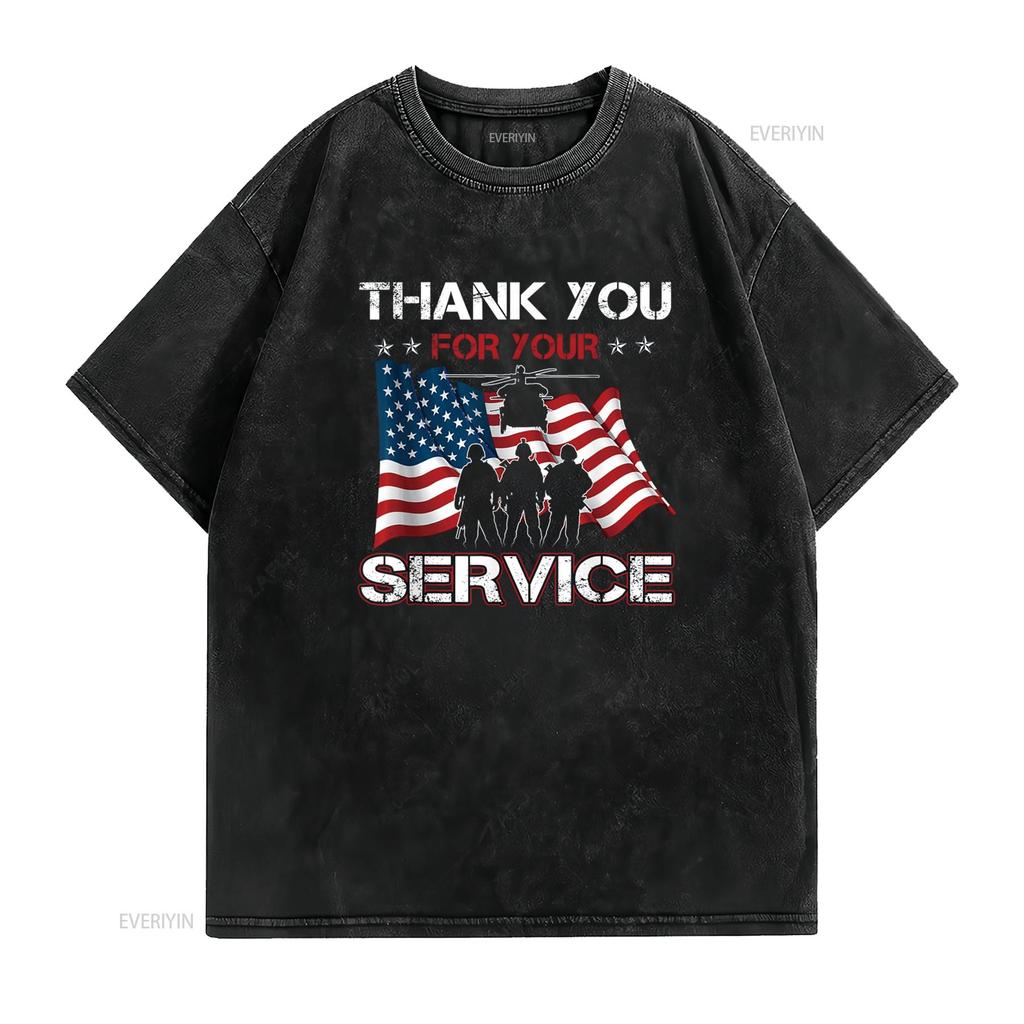 Thank You For Your Service American Flag Military T Shirt Vintage Washed Unisex Stylish Streetwear Versatile Slightly Soft