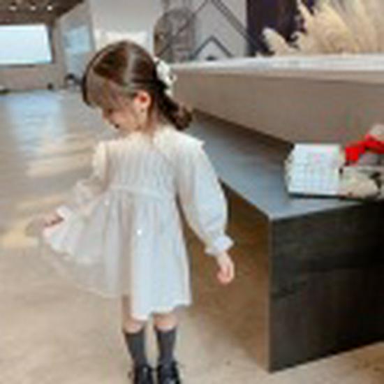 Spring 2026 Girls' White Long Sleeve Mori Style Princess Dress - Fresh & Elegant for Small and Medium Children