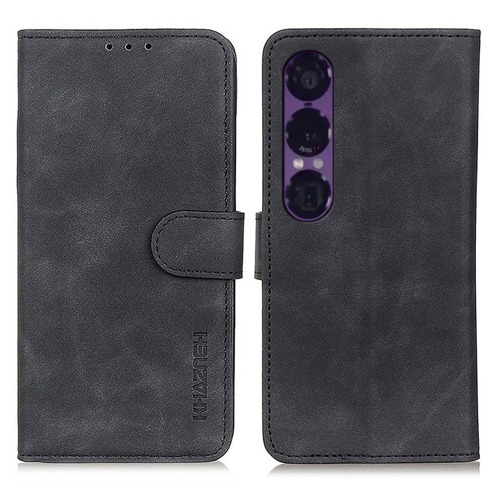 KHAZNEH Etui na Sony Xperia 1 VII Skórzane PU Tekstura Retro Pokrowiec na Telefon