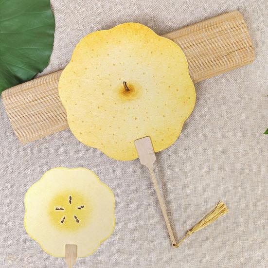 Fruit Print Fan with Wooden Long Handle Portable Lightweight Outdoor Travel Camping