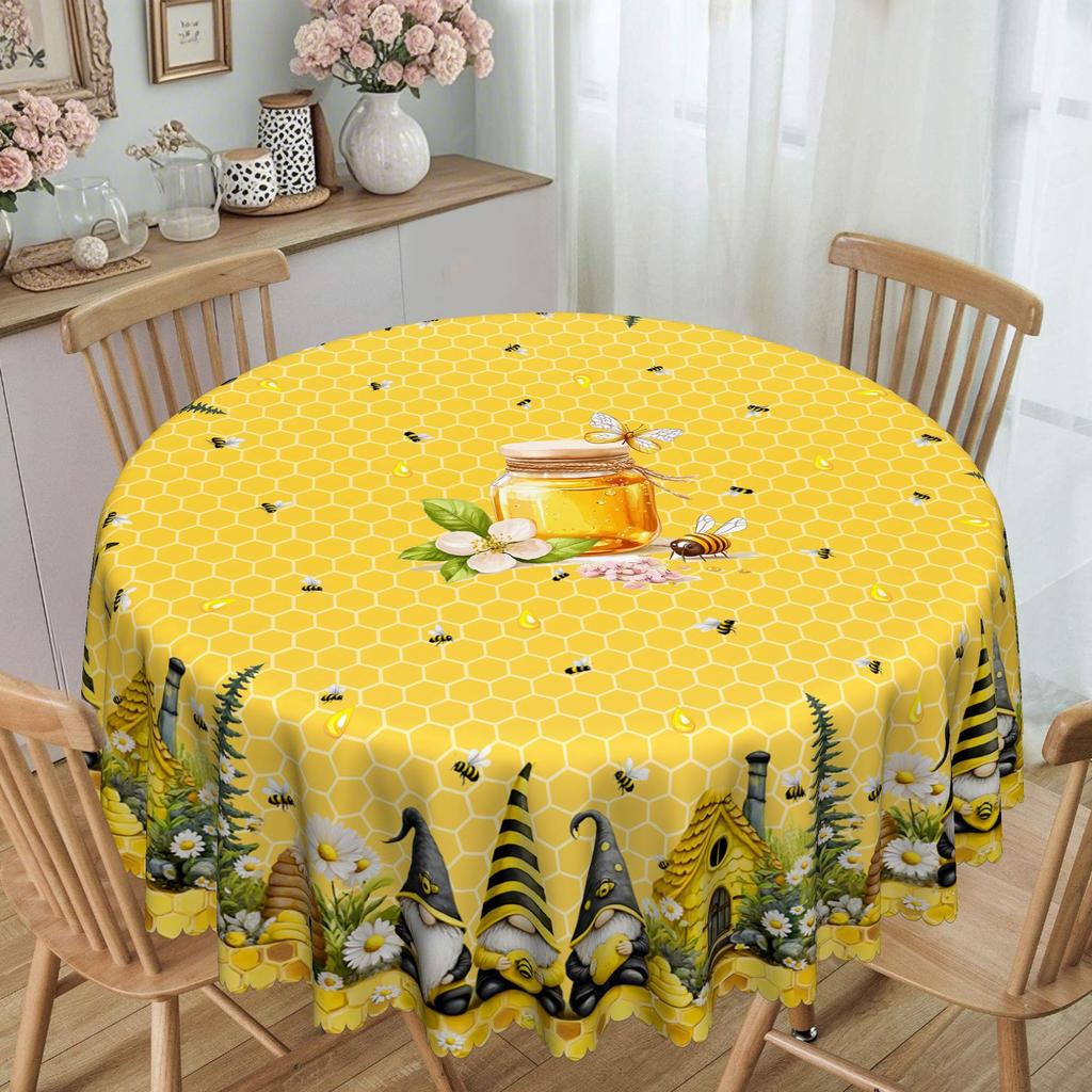 Cartoon Honey Round Dining Table Cloth, Bee Dwarf Waterproof And Oil-Proof Tablecloth, Restaurant Coffee Table Square Tablecloth