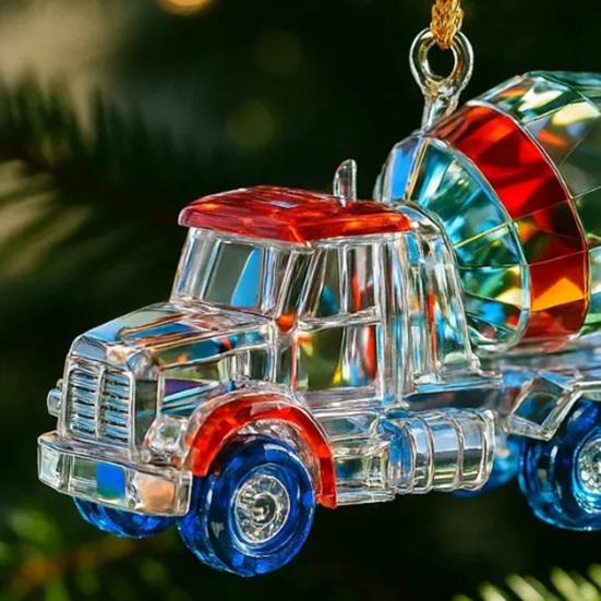 Faux Crystal Construction Truck Ornament Christmas Tree Colorful 2D Flat Acrylic Construction Vehicle Hanging Decoration Pendant