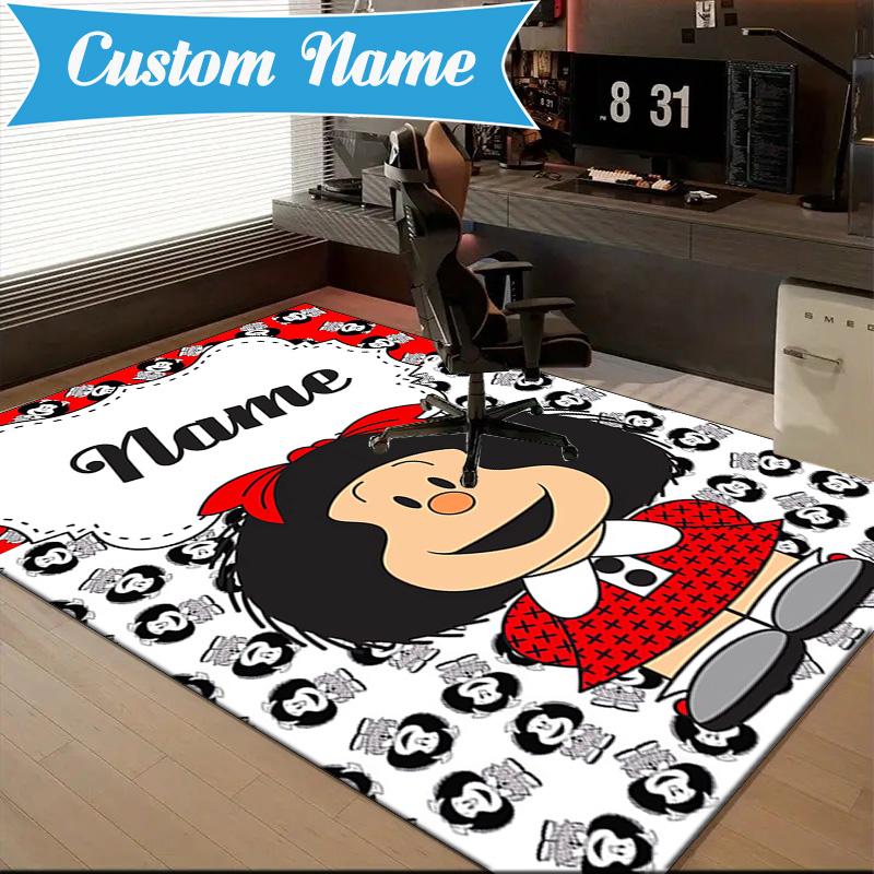 Custom Name Mafalda's Portrait Rug Game Carpet, Floor Mat for Bedroom Living Room Entryway Rug, Home Decor Idea Gift for Christmas Birthday