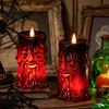 Plastic Halloween Figurine Flameless LED Candle, Spooky Face Tree Stump Pillar Atmospheric Festival Decoration Wax Drip Flickering Fake Candle