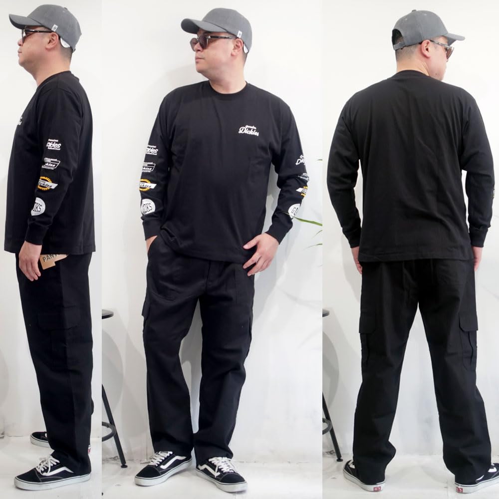 Herren Dickies T-Shirt, lange Ärmel, Ärmellogo, Raglan-Print, Oversized-Silhouette, M, L, XL, 100% Baumwolle, 10001798 (JP, Alphabet, XL, 4401-D.BLUE)