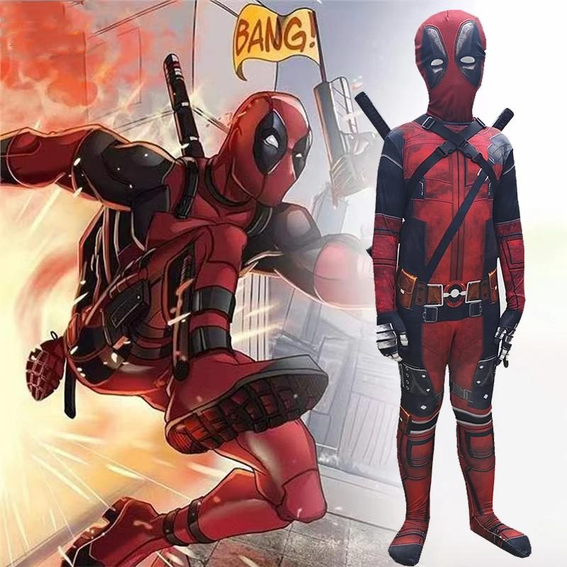 Halloween Deadpool Cosplay Anzug Overall Rucksack Zubehör Fantasy Filmcharakter Maske Strumpfhosen Mit Schwert Und Tasche Feiertagsset