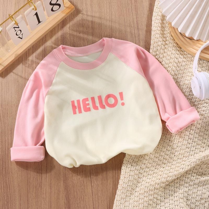 Korean Toddler Girl Thin Sweatshirt Cotton Letter Spliced Sleeve Baby Girl Tops Loose Round Collar Boys Base Shirts