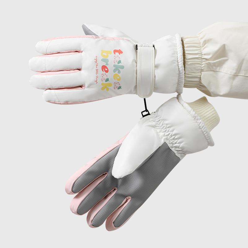 Fashion Women Winter Touchscreen Waterproof PU Palm Non-Slip Outdoor Snow Sports Ski Gloves