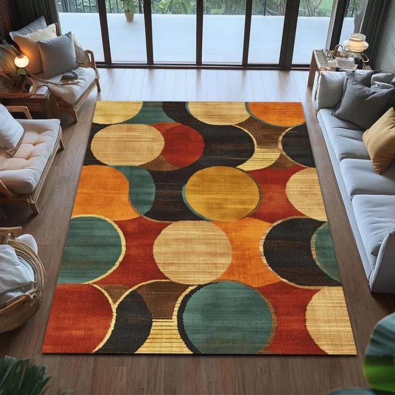 Mid Century Boho Rug Retro Geometric Pattern Area Rug Anti-slip Carpet for Home Living Room Bedroom Decor Sofa Table Large Rugs