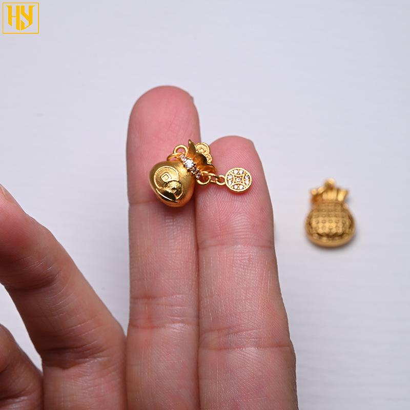 24k Gold-Plated Filigree Lucky Bag Charm Pendant for DIY Jewelry
