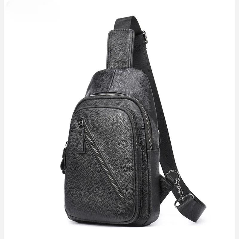 Men's Chest Bag, Genuine Leather Crossbody Bag, Men's Wear-resistant, Expandable, and Reduced Weight