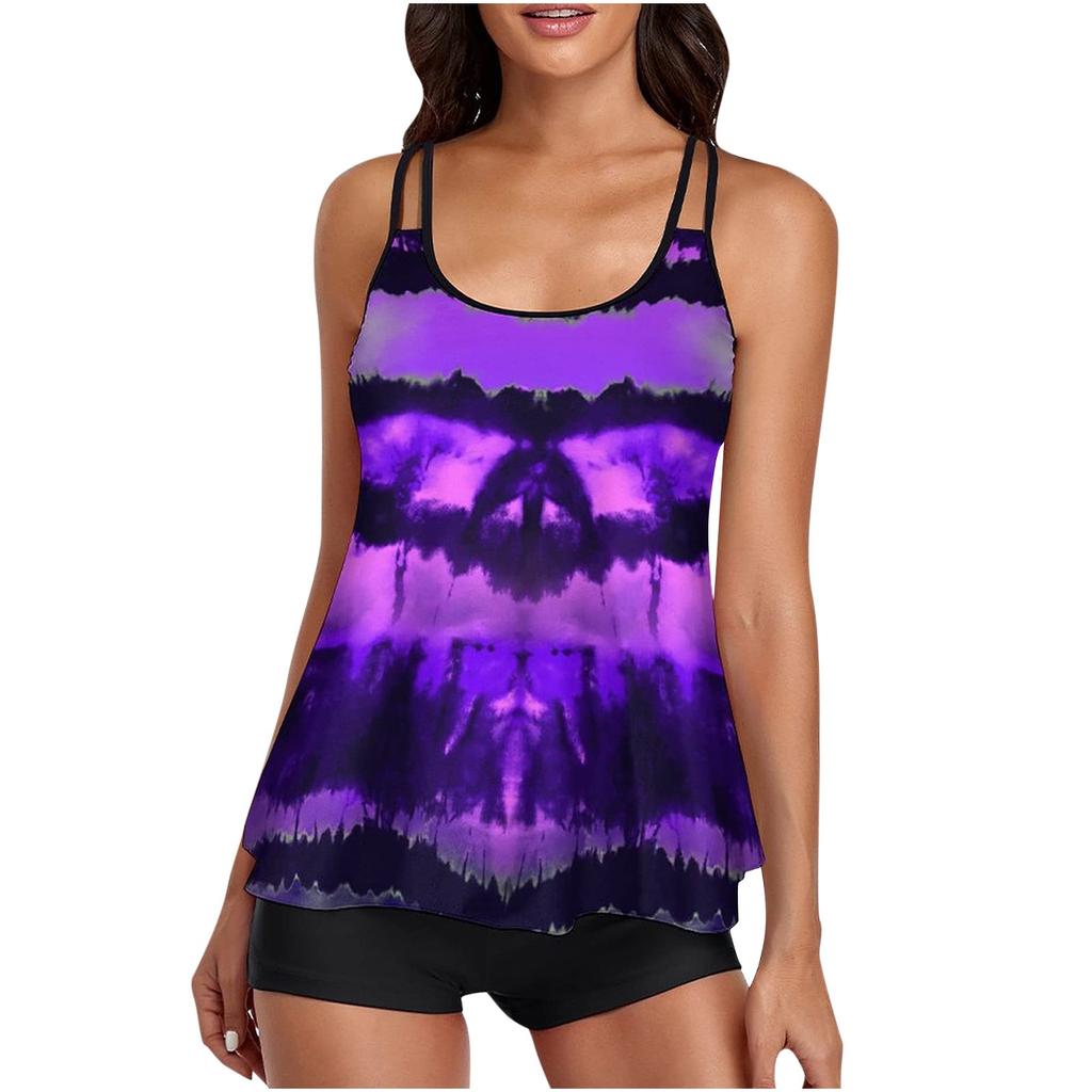 Women Two Piece Flowy  Swimsuits  Bathing Tank Tops With Shorts Athletic Swimwear
