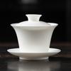 Light luxury imitation hand-painted suet jade porcelain Sancai cover bowl Kung Fu tea set single tea cup tea bowl pure handmade boutique