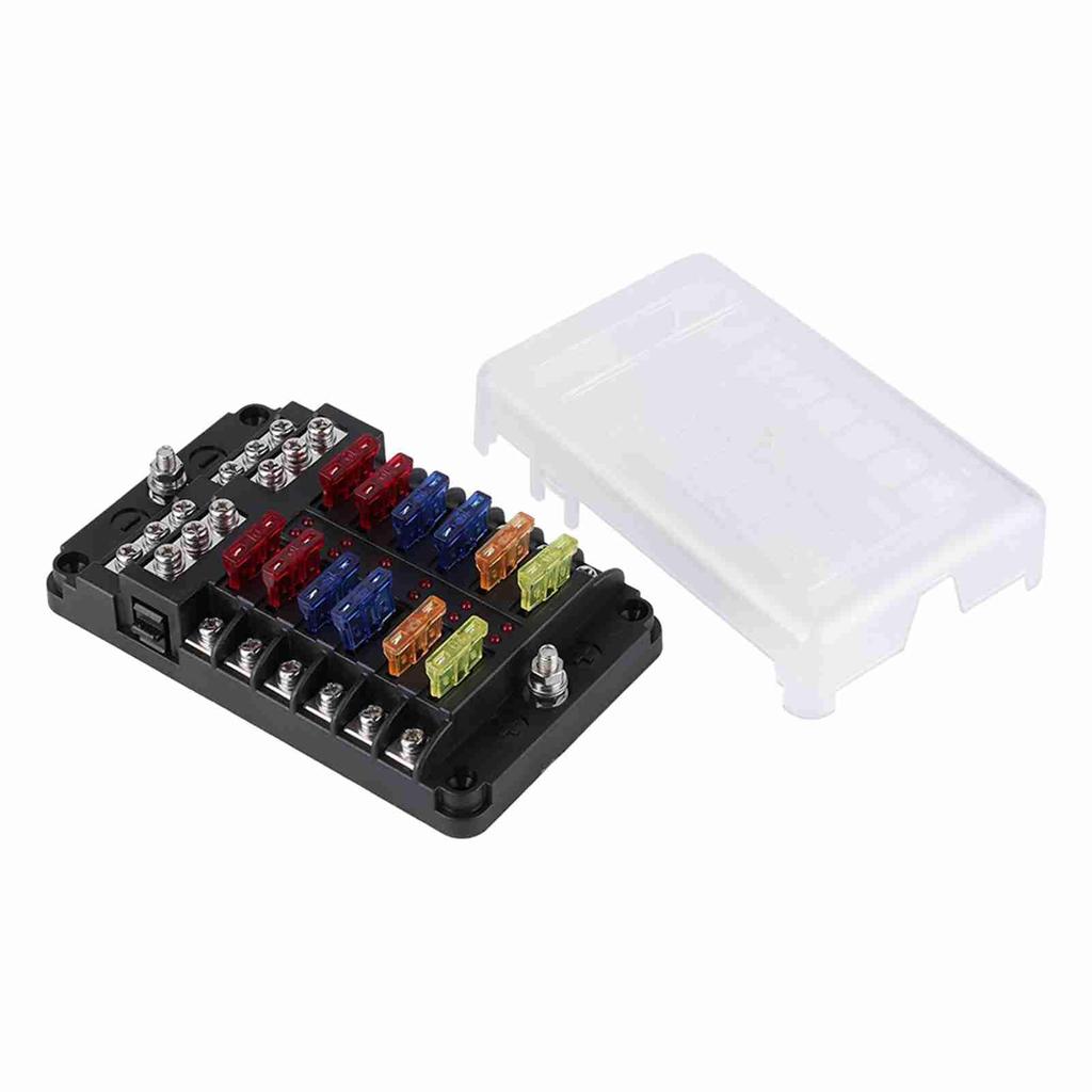 Sicherungskastenhalter mit 12-fach LED-Licht, wasserdicht und staubdicht, geeignet für Auto, Marine, Yacht, ABS-Konstruktion