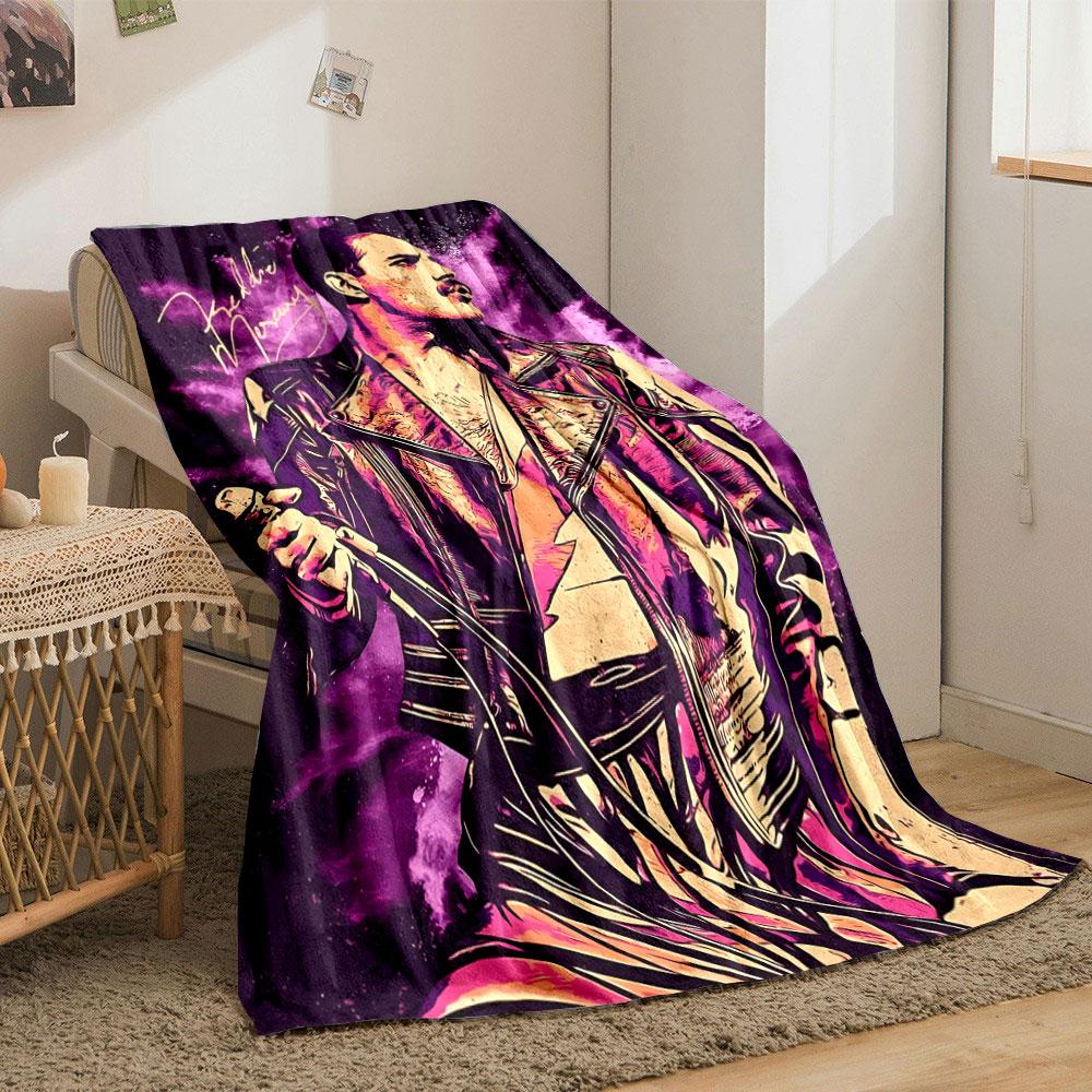 Vibrant stylized figure in a leather jacket against a cosmic purple backdrop. for all seasons blanket lunch break throw gift