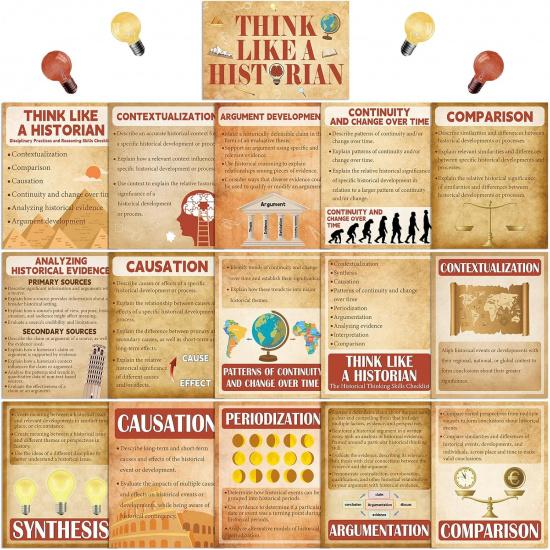 18 Pcs History Posters Classroom Decorations Vintage Thinking Poster Social Studies Bulletin Board Think Like A Historian Wall Art Prints for Middle
