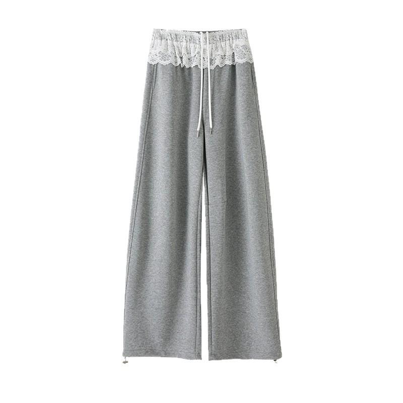 Lace Mesh Patchwork Drawstring Women's Wide-Leg Pants - Spring Comfort, Lazy Style, Versatile & Trendy Sweatpants.