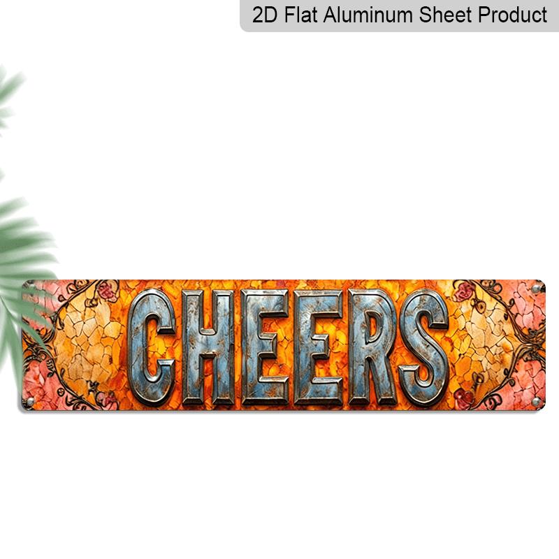 

2D Flat, 1pc retro Metallic CHEERS Aluminum Decorative Sign-15.7x3.9 Inch Country Style Decoration with Floral Embellishment, Suitable for Home 40cm x 10cm