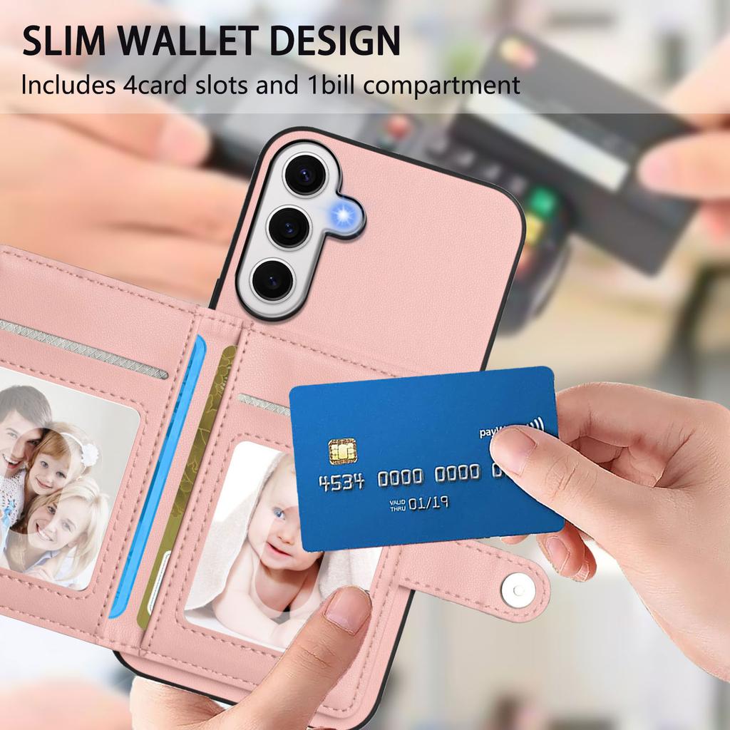 For Samsung Galaxy S24 FE Case RFID Blocking Card Holder Kickstand TPU + PU Leather Phone Back Cover