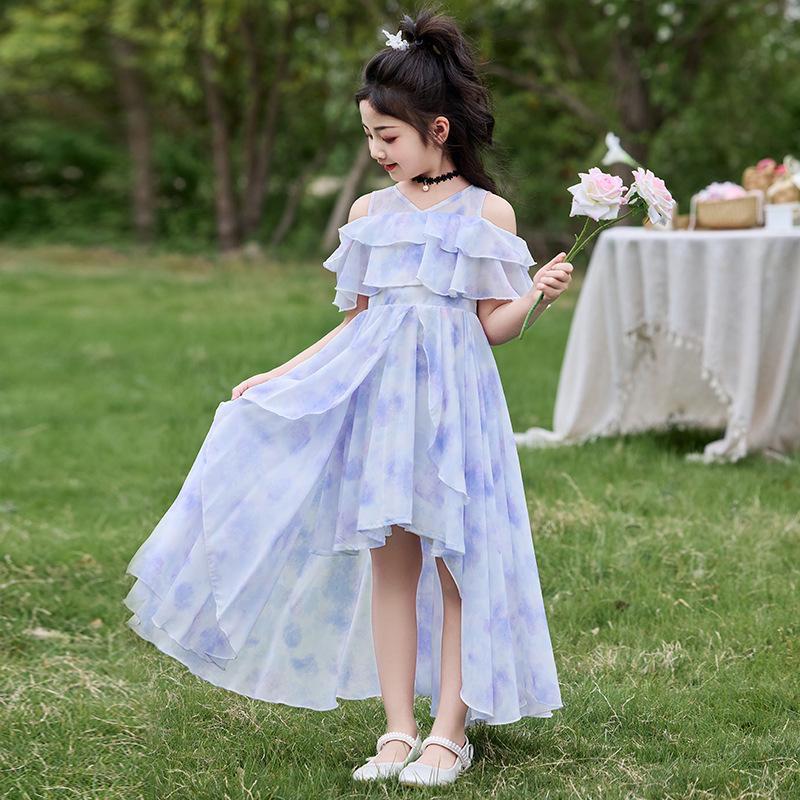 Elegante Vestido de Verano de Gasa Floral para Niñas - Falda Estilo Princesa 2026