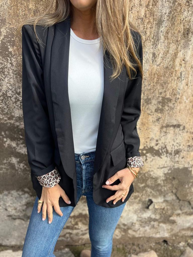 2024 Women's Leopard Print Patchwork Long-Sleeve Blazer Jacket for Autumn/Winter