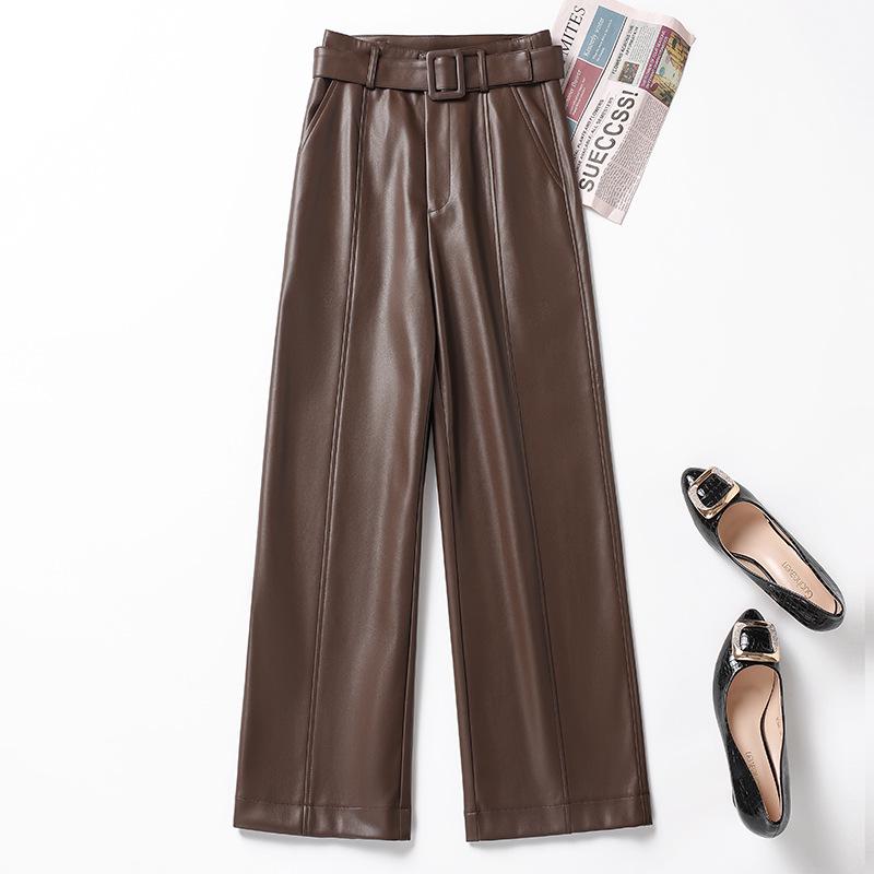 

2025 Autumn Winter Women s High Waist Straight Leg Leather Pants, Wide Leg, Plus Velvet, Casual Loose Cropped Fit, Style 514. 4XL