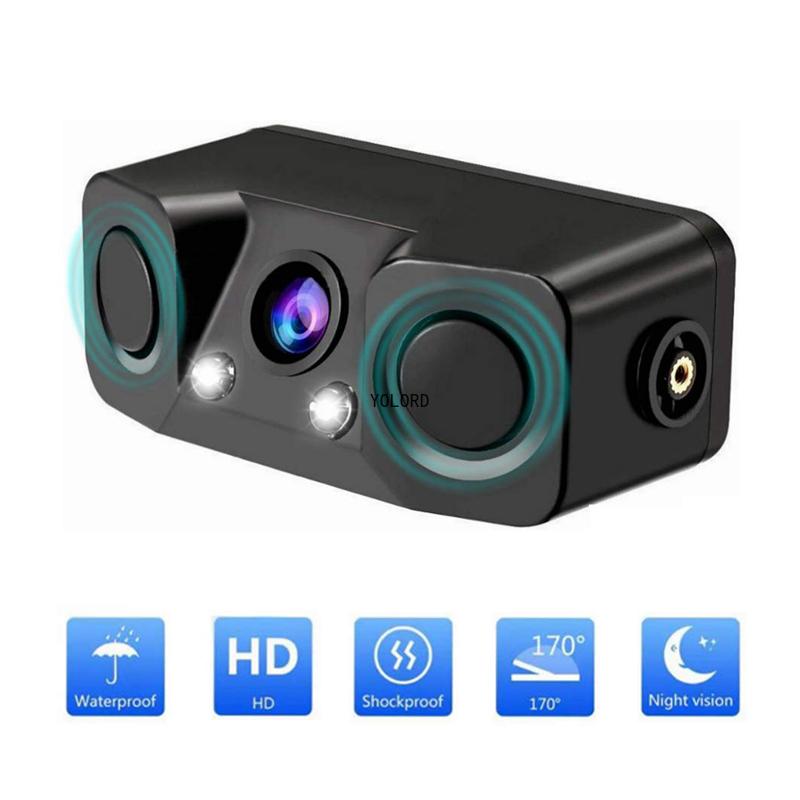 Universal HD Car Rear View Camera 3 In 1 Parking Radar Detector Sensor Waterproof Night Vision LED Light