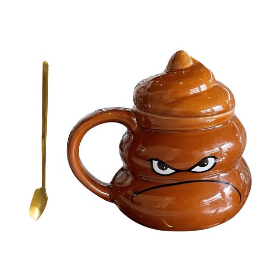 Ceramic Poop Cup 500ml Creative Coffee Mug with Spoon Comfortable Grip Tea Mug Novelty Drinkware Gifts