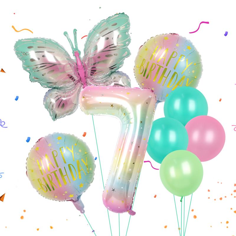 8pcs Butterfly Balloon Set 40inch Gradient Colorful Number 1-9 Foil Balloon Fairy Birthday Party Decoration Baby Shower Supplies