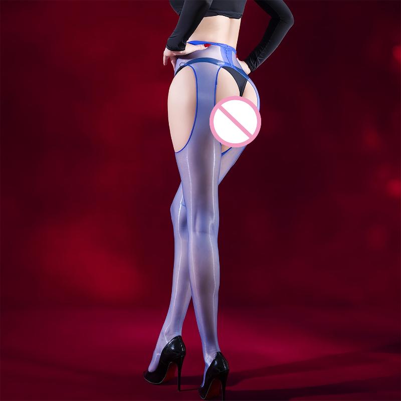 Pantyhose Women Four-Sided Hollow Aurora Open Crotch Stockings 3D Ultra-Thin Shiny Glossy Silky See-Through Lingerie Sockings