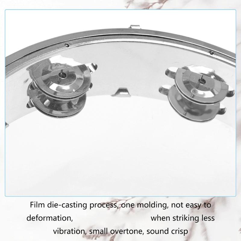 10Inch Double Row Tambourine Round Musical Tambourine Metal Bells Hand Held Percussion Drum with Ergonomic Handle Grip