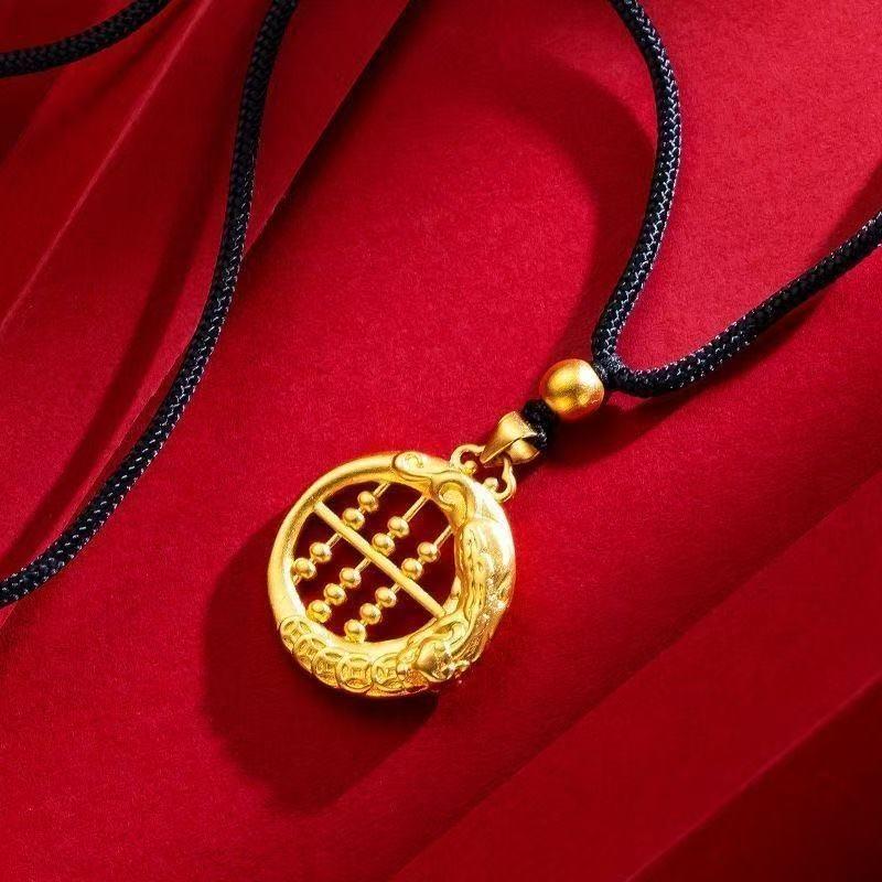 Gold Pixiu Round Abacus Pendant Necklace - Elegant Women s Clavicle Chain