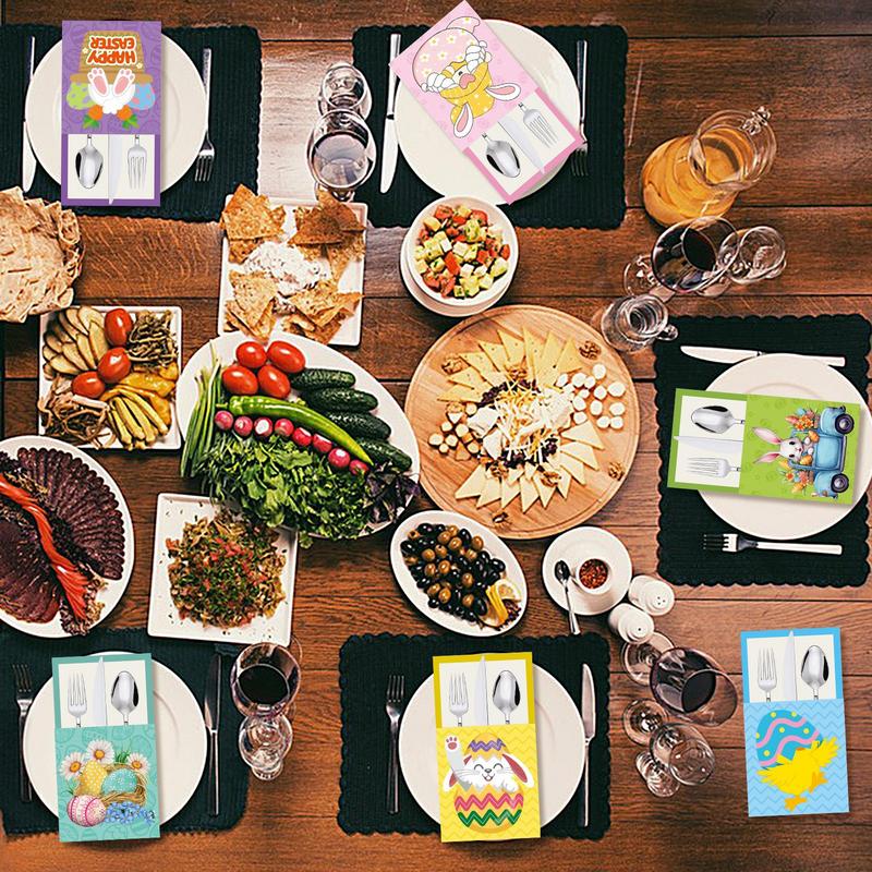 Easter Silverware Holder 6 Pieces Easter Utensil Holder Easter Tableware Holder Paper Silverware Sleeves Silverware Organizer China Mainland