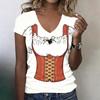Camiseta casual para mujer con cuello en V y manga corta, top con estampado de Oktoberfest, diseño inspirado en el disfraz de Oktoberfest, tejido ligero y transpirable