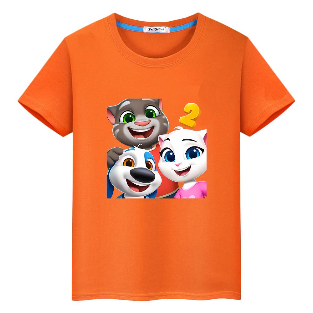 T Shirt for Kids Boy 10year Talking Cute Tom Cat Print Anime Tees  Kawaii Tops Y2k One Piece 100%Cotton Short Pride Tshirt Girl Clothe