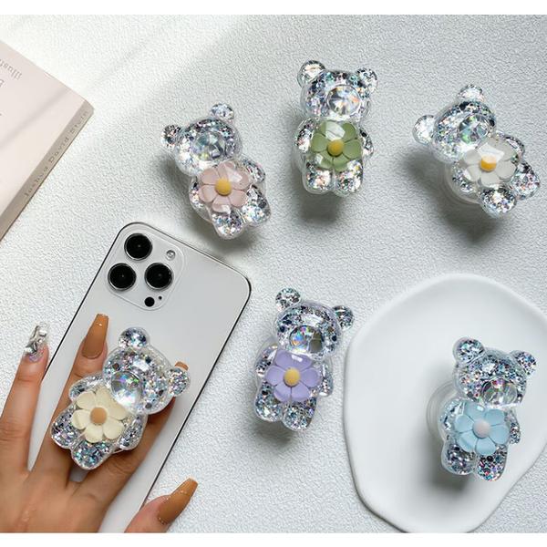 AY Bling Flower Bear Grip Tok Epoxy Smart Tok, White, 1 Piece