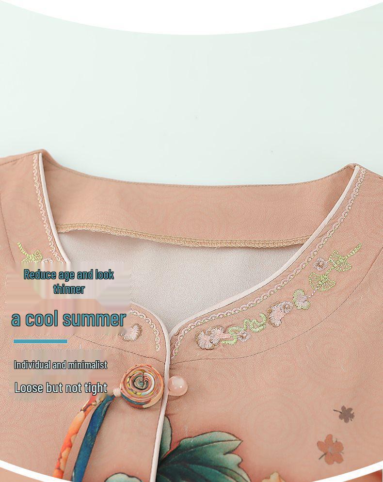 Floral Seven-Sleeve Shirt for Middle-Aged & Elderly Women – Chic Grandma Style, Summer Chinese Top