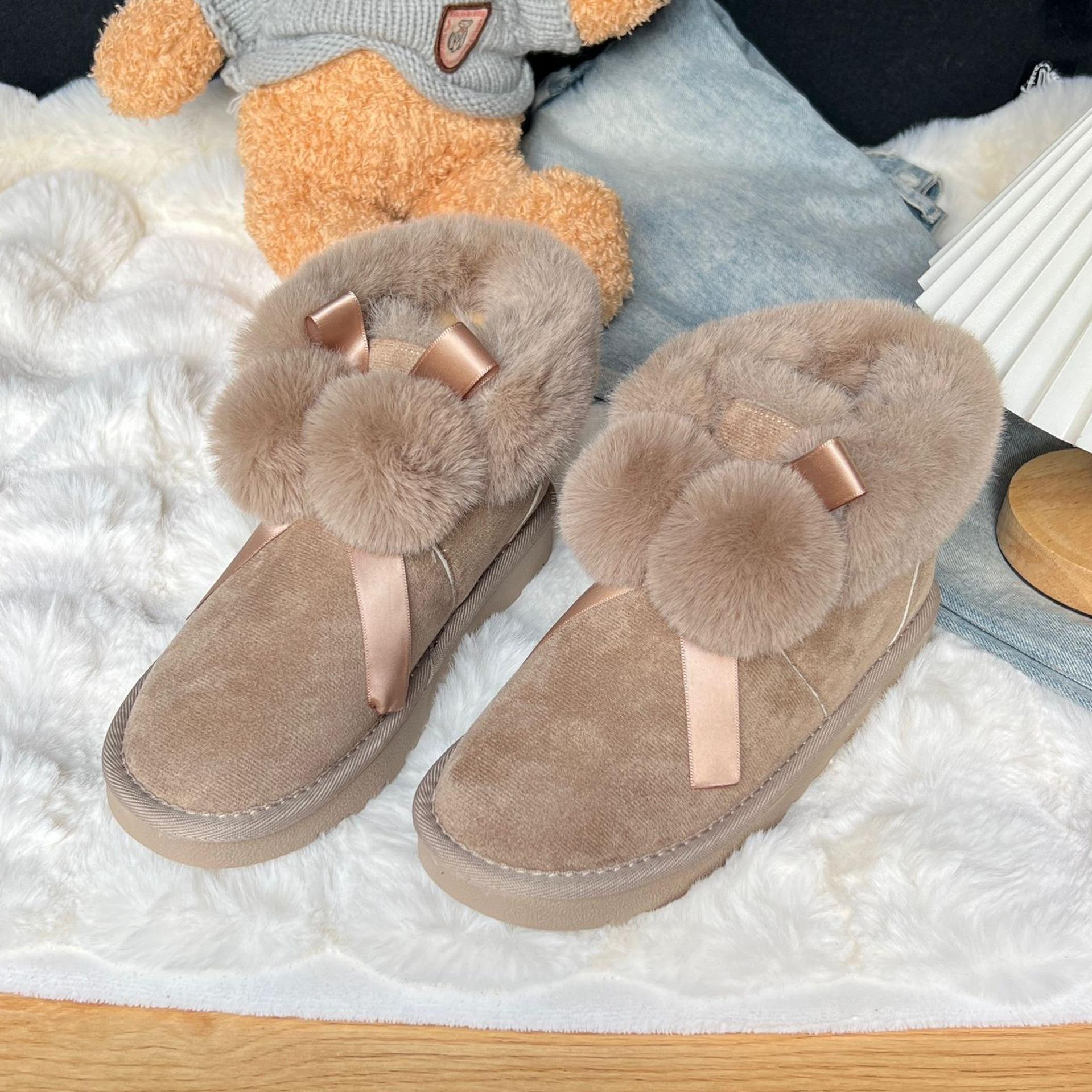 

Snow boots women s fluffy shoes winter cute velvet thickened one pedal thermal bread shoes cotton shoes student shoes women 40