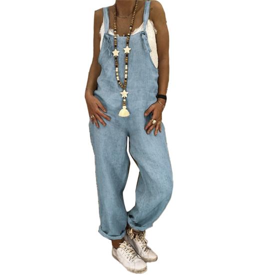 Women Casual Solid Color Sleeveless Adjustable Straps Loose Jumpsuit Bib Overall