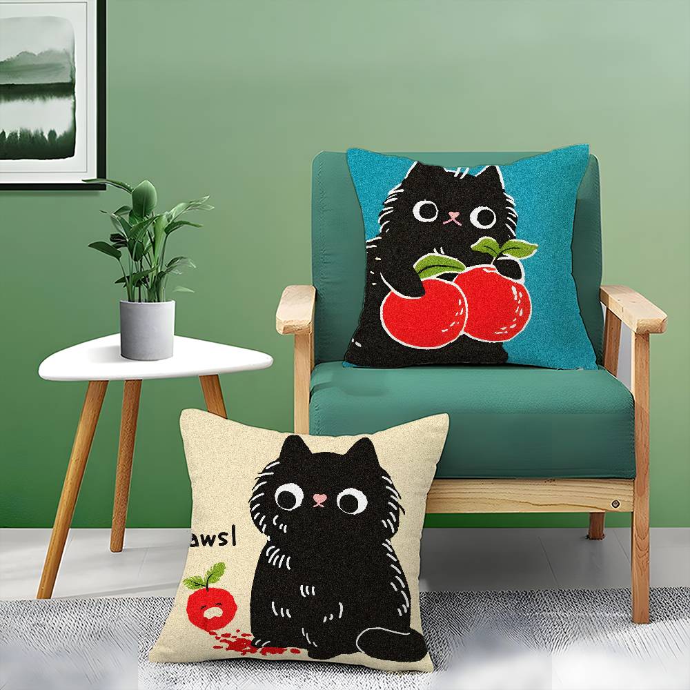 Hand Drawn Cartoon Happy Cat Pillow Case Anti-dustmite Pillowcase Invisible zipper silky short plush Sofa cushion cover