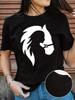 Summer And Spring Unisexs Short Sleeved Round Neck Casual Top Tshirt With Horse Head Pattern Printed On It