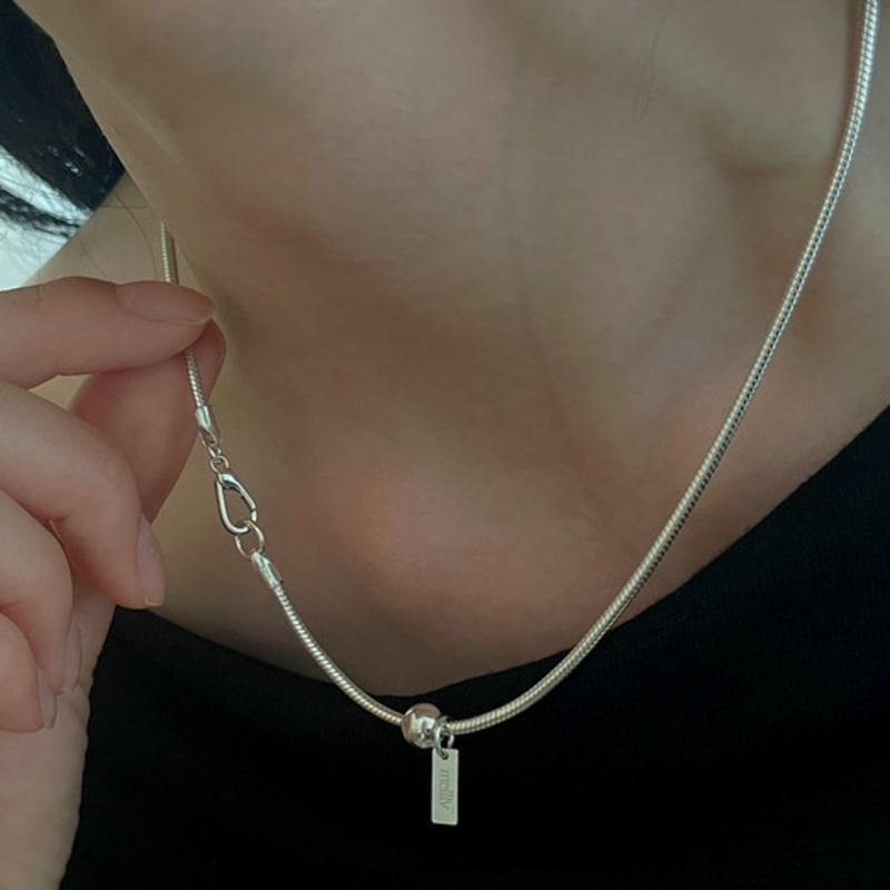 Melliv Silber Kugelkette Quadratischer Anhänger Schlangenkette Halskette_mvn35