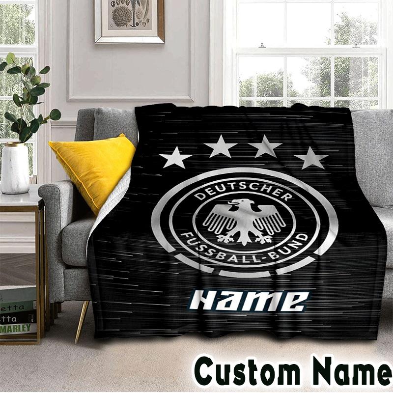 Custom Name German Football Badge Emblem Throws Blanket Flannel Blankets for Couch Bed Gifts for Men Women Picnic blanket Christmas fan gifts
