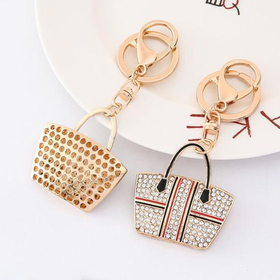Tote Charm Keychain Rhinestone Enamel Tote Bag Charm with Key Ring Sparkly Handbag Keychain Purse Charm Gift for Women Girls Friends