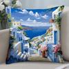 Santorini Landscape Pillow Case Short Plush Pillow Covers Sofa Decorative Gift Home Double-Sided Printing Cushion Cover